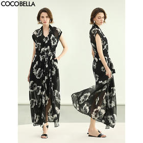 COCOBELLA国风水墨手绘稿遮肉小袖连衣裙清凉夏日长裙FR3090