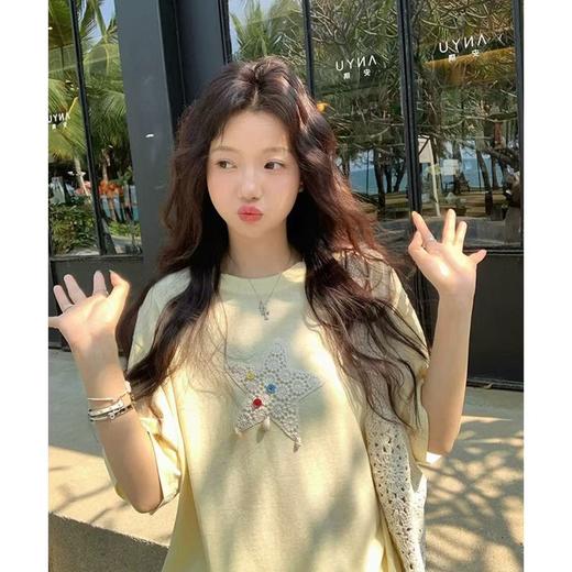 【海星贝壳T】上身巨显白巨少女‼️特别是这个湖蓝色，自带反光板！胸前蕾丝海星超级重工 商品图1