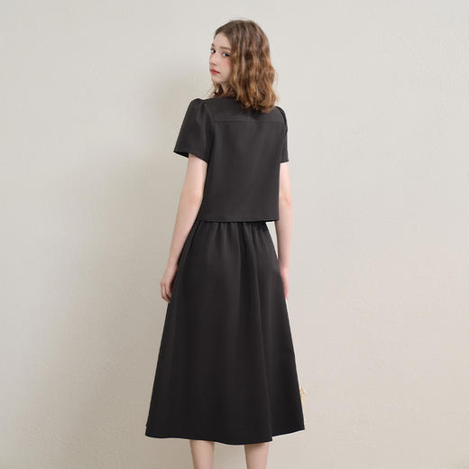 复古优雅珍珠扣套装女夏季圆领衬衫搭半身伞裙两件套V1250838 商品图4