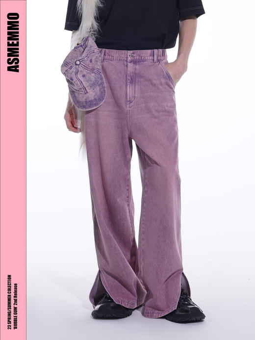 ASMEMMO咦哇•“加州仲夏”水洗拖地开叉牛仔裤宽松阔腿休闲长裤 商品图3