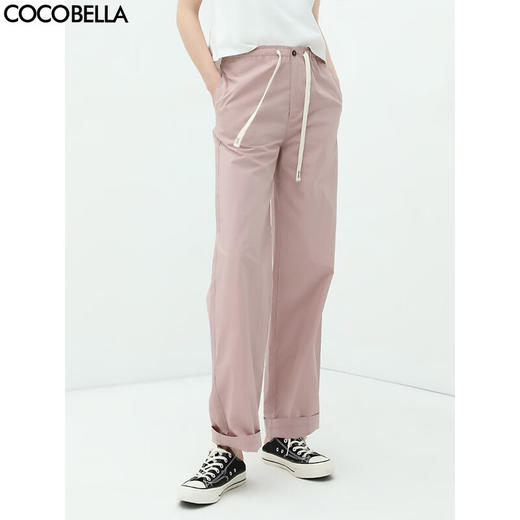 COCOBELLA撞色腰绳休闲凉爽工装裤女花苞腰哈伦裤NPA23 商品图0