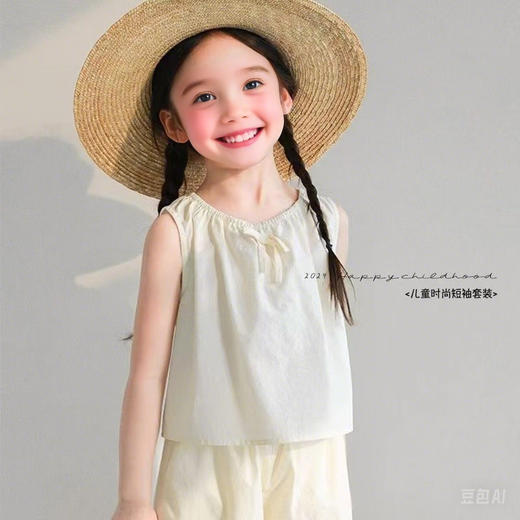 【甜美新款套装，夏日必备！】[女童套装甜美背心上衣加长裤夏装 女孩可爱休闲睡衣空调服两件套装-QA 商品图5