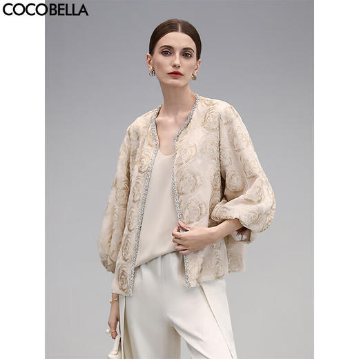 COCOBELLA新中式亮片盘绣外套女钉珠链条花苞袖上衣SC3021-2 商品图0