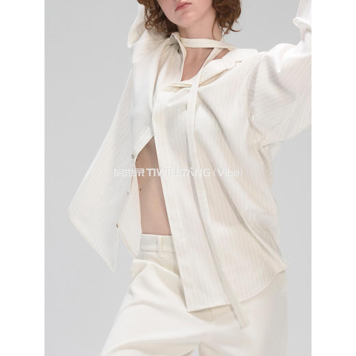 启世录TIWILLTANG“时烬溯光”条纹贴袋无领西装衬衫套装 商品图4