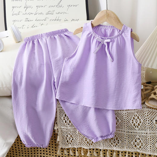 【甜美新款套装，夏日必备！】[女童套装甜美背心上衣加长裤夏装 女孩可爱休闲睡衣空调服两件套装-QA 商品图8