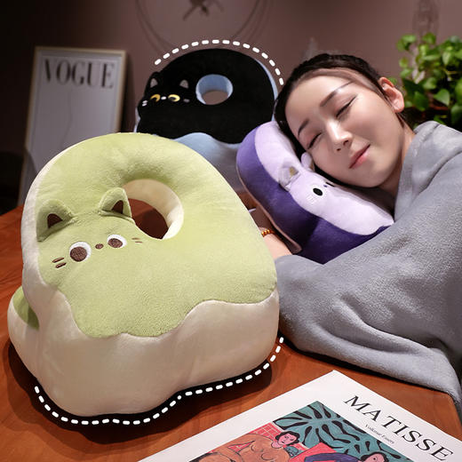 自然醒翘尾猫冰丝豆豆双面午睡枕学生桌上趴趴枕儿童抱枕办公室大人午休神器QYL 商品图7
