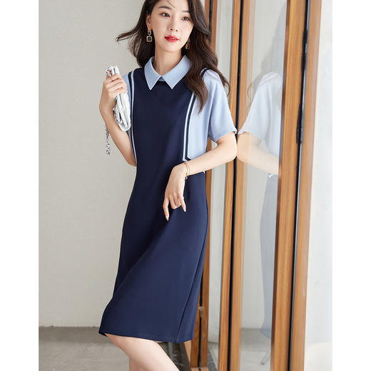 【五折购】熙世界撞色衬衫领连衣裙女短袖夏季新款宽松遮肉显瘦直筒裙子 商品图2