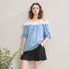 法式浪漫田园花瓣领插肩袖软牛仔衬衫女夏季宽松衬衣V1350837 商品缩略图0