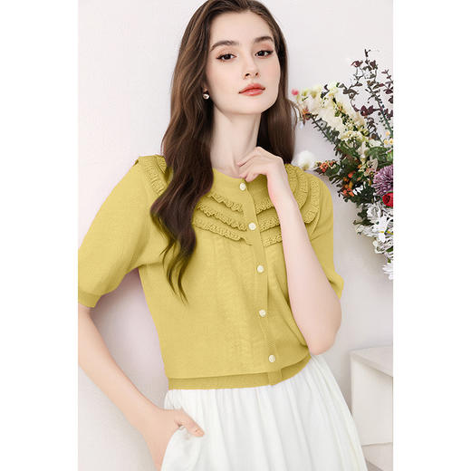 全新升级【铂金会员183/天猫239/差价56】(72655)洛诗琳设计感荷叶边短袖针织衫女夏季2025新款气质宽松上衣 商品图4