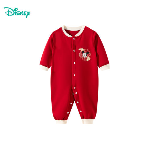 迪士尼【福气米奇】春秋新款男童连体衣男宝满月大红喜庆国风哈衣爬爬服ZD3EL026 商品图7