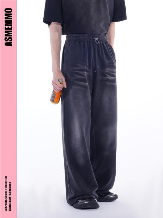 ASMEMMO咦哇•蓝灰水洗棉渐变晕染牛仔裤休闲直筒拖地卫裤男宽松 商品图2