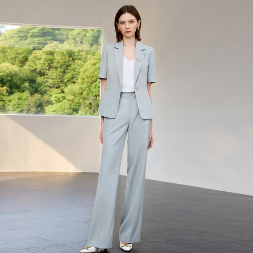 IWY/夏季蓝色短袖西装套装女气质薄款通勤职场休闲西服正装CP2309 商品图1