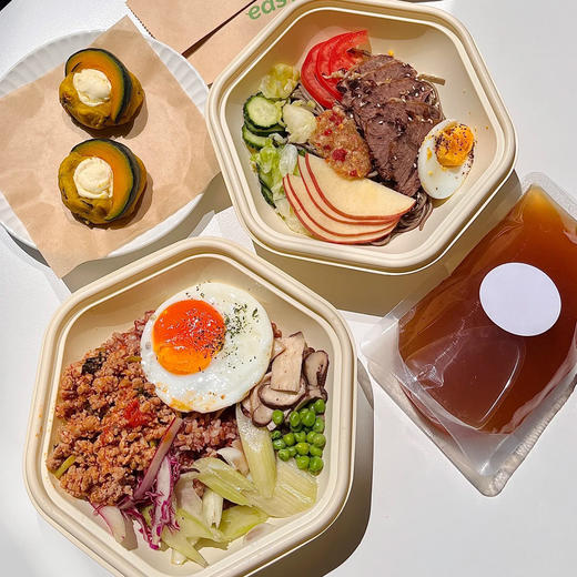 喇叭花一次性轻食餐盒打包盒沙拉碗纸浆餐盒六角碗六边形方盒便当 商品图5