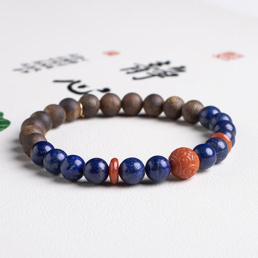xy0447沉香+青金石南红回纹珠手串 商品图2