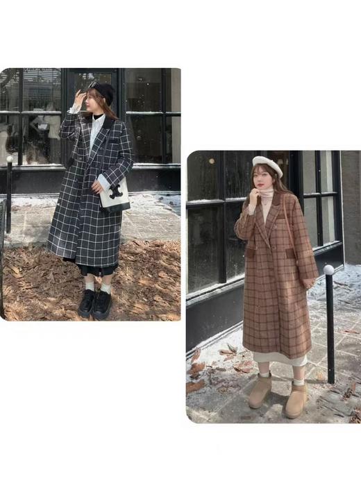 双十二福利！【诗铭洛可】XC7647时尚大衣格子宽松大码秋冬夹棉外套 商品图2