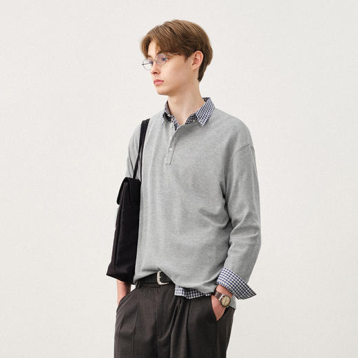 714street薄款华夫格亨利领长袖T恤男2025秋冬新款打底衫日系上衣 商品图1
