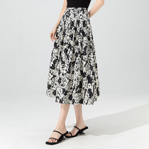 「自」全新升级【铂金会员201/天猫269/差价68】(70853)洛诗琳水墨印花半身裙2025夏季复古时尚设计感高腰显瘦裙子 商品图1