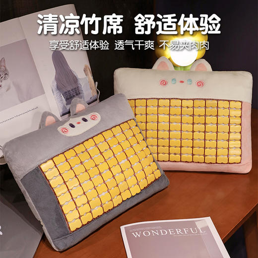 自然醒抱抱猫竹席小枕头夏季单人学生儿童凉席麻将枕办公室午睡小枕头QYL 商品图1
