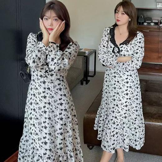 【诗铭洛可】W772碎花连衣裙复古木耳边抽绳碎花裙A9-4 商品图1