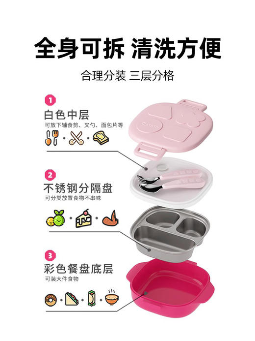 *【octoto】宝宝保温饭盒儿童餐具套装分格盘不锈钢外出便携碗防摔餐具 商品图2
