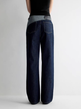 出逃赤岗西/25SSN95/复古深蓝色水洗中低腰阔腿裤