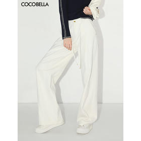 COCOBELLA设计感高腰飘带白色牛仔裤女宽松休闲阔腿裤DN0006