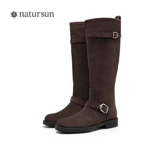 程潇江一燕同款natursun显瘦骑士靴女冬新款游牧靴长筒靴N25580901 商品图4