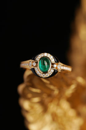 【喆】素面祖母绿黑玛瑙戒指