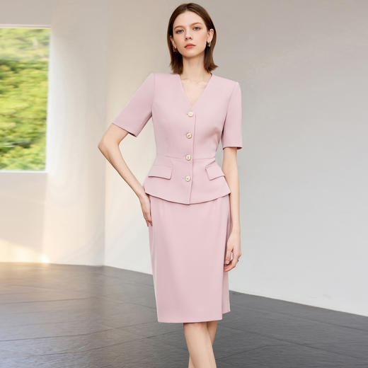 IWY/夏天薄款小西装套装女新款粉色职业装气质女神范高端两件套CS2290 商品图1