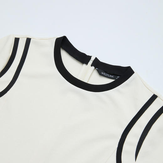 优雅文艺风撞色短袖连衣裙女夏季复古设计感中长裙V1450911 商品图5