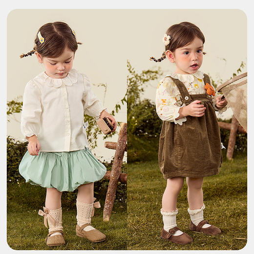 迷你巴拉女童长袖衬衫秋甜美法式纯棉翻领亲肤儿童上衣 商品图2