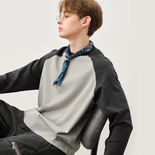 714street双面磨毛落肩袖圆领长袖T恤男2025秋季新款卫衣日系上衣 商品图0