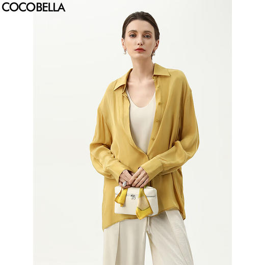 COCOBELLA栀子黄缎面通勤衬衫女春夏垂坠感衬衣遮阳衫SR7065 商品图0