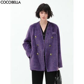 COCOBELLA丰盈毛感环保皮草外套高奢双排扣保暖裸领大衣WL56
