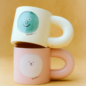 SELFWHO创意可爱笑脸陶瓷杯子2025秋新款大容量个性咖啡杯马克杯