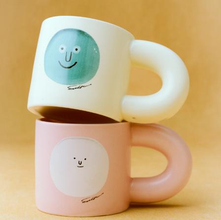 SELFWHO创意可爱笑脸陶瓷杯子2025秋新款大容量个性咖啡杯马克杯 商品图0