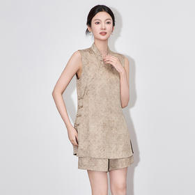 「高货wl」全新升级【铂金会员367/天猫499/差价132】(99855)洛诗琳新中式香云纱盘扣复古马甲高腰阔腿短裤两件套女