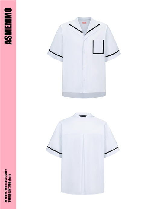 ASMEMMO咦哇•“海岛邮差”绒条撞色短袖衬衫夏季纯色口袋上衣男 商品图4