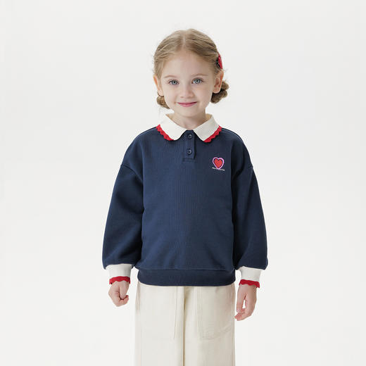 马克珍妮女童爱心polo领软糯卫衣宝宝套头衫2025年秋装新款551179 商品图1
