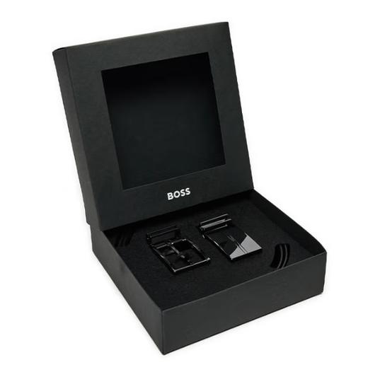 HUGO BOSS 雨果博斯 2025春夏新品 男士双扣头徽标牛皮双面皮带腰带 黑色 50537099 商品图2