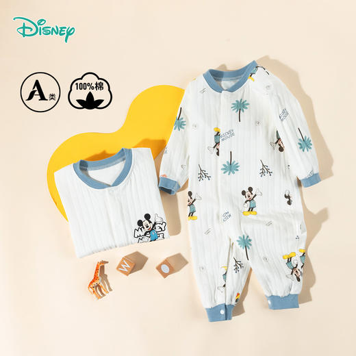 迪士尼2025秋季新款男宝前开连体衣纯棉竖条纹哈衣爬服男孩满月抱衣ZD3EL025 商品图4