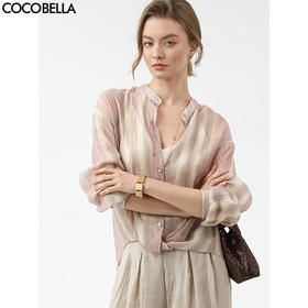 COCOBELLA[莱赛尔]微透视条纹衬衫女设计感拧花遮阳衫SR7070