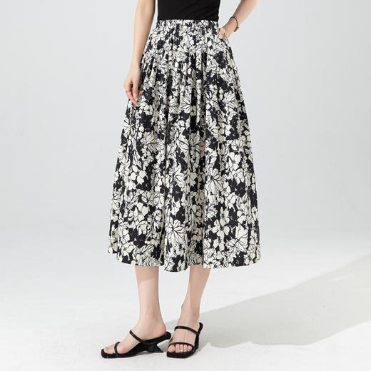 「自」全新升级【铂金会员201/天猫269/差价68】(70853)洛诗琳水墨印花半身裙2025夏季复古时尚设计感高腰显瘦裙子 商品图0