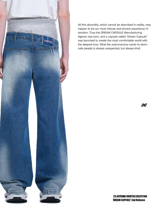 ASMEMMO咦哇•“海边美术馆”牛仔拼接针织长裤 商品图2