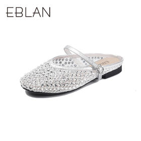 伊伴夏季网面烫钻透气网面低跟穆勒拖凉鞋B25236315