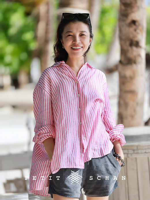 PETIT SCHAN小闪 CLO#859 Sinbad's Voyages 辛巴达航海记 一千零一夜系列色织纯亚麻度假感条纹长袖衬衫 商品图1