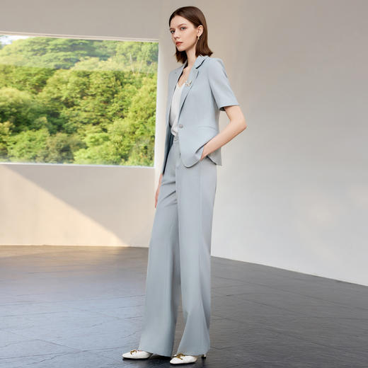 IWY/夏季蓝色短袖西装套装女气质薄款通勤职场休闲西服正装CP2309 商品图2