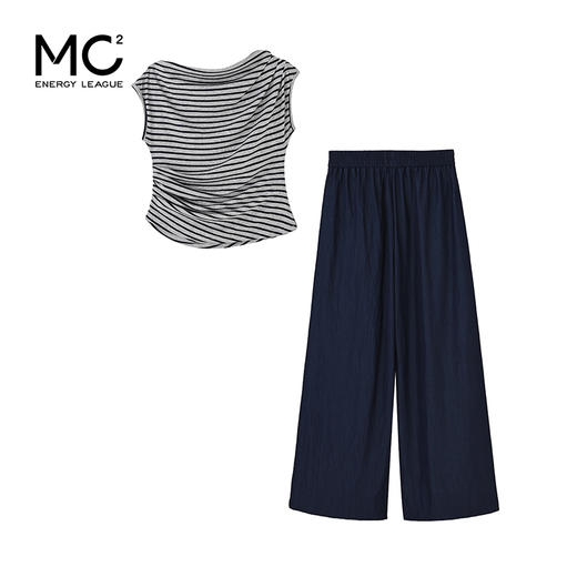 女装斜领条纹T恤配阔腿裤两件套-53139S5224002 商品图4