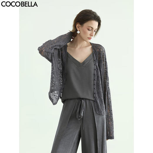COCOBELLA慵懒松弛感弹力蕾丝衫女人味肌理感针织开衫LC3101 商品图0