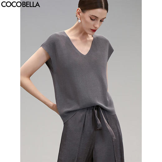 COCOBELLA100%天丝baby肤感针织衫女软糯通勤短袖上衣MZ0070 商品图0